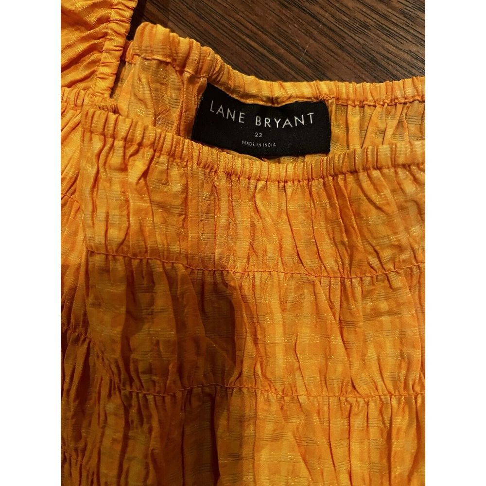 Lane Bryant Illusion Collection Check Smocked Orange Blouse Womens size 22 - Picture 2 of 2